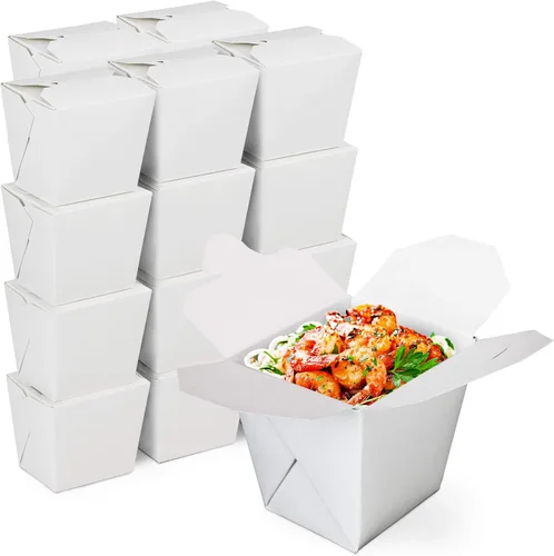 Vista 9 de Fit Meal Prep Cajas chinas para llevar de 8 onzas – 3 recipientes de alimentos de cartón blanco liso de 2.5 pulgadas, resistentes a fugas y grasa