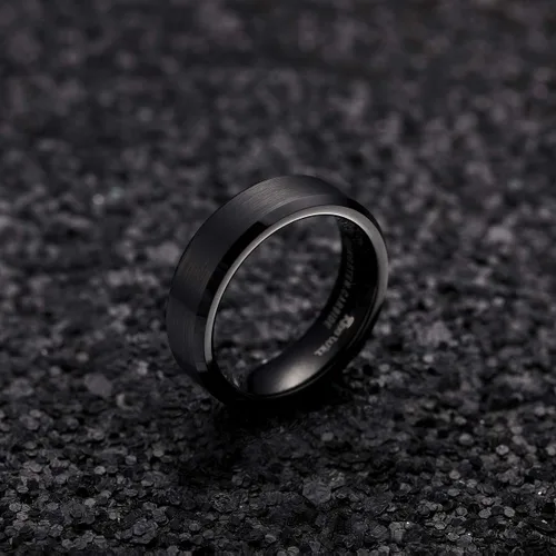Vista 3 de King Will - Anillo de boda de tungsteno para hombre, disponible en 6mm a 10mm, negroplata, acabado mate, borde pulido biselado, ajuste cómodo
