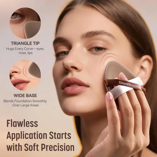 Vista 2 de Esponja de maquillaje, GloréBrochas 4 piezas, esponja micro porosa para mezclar maquillaje, esponja de polvo PU sin látex, esponja de maquillaje