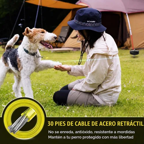 Vista 9 de Cable retráctil de 30 pies y estaca para perros, correa sin enredos para entre 10 y 90 libras, carrete retráctil de plomo de perro de 360° para Negro