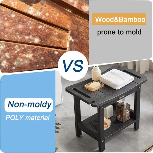 Vista 4 de Banco de ducha para afeitarse las piernas, taburete de ducha impermeable para ducha interior con asas y soporte para cabezal de ducha, silla de Negro