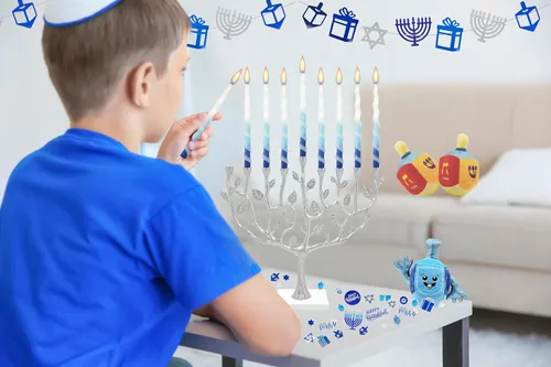 Vista 6 de Velas de menorá de Hanukkah trenzadas de lujo azul y blanco para las 8 noches de Janucá (paquete de 10)