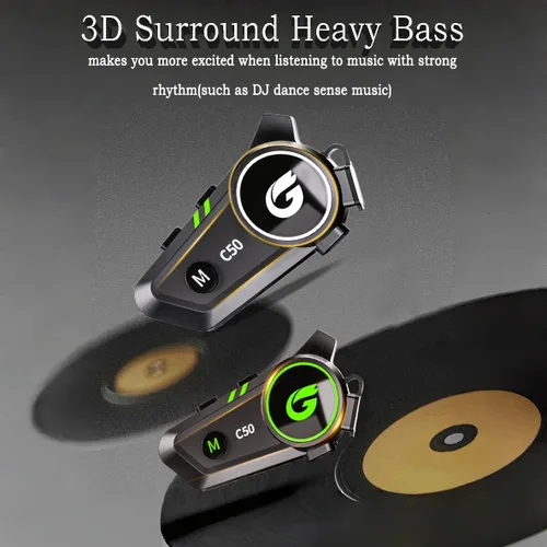 Vista 5 de Auriculares Bluetooth para casco de motocicleta con sonido estéreo, sistema de comunicación C50 de 2 vías de 1000 M, altavoces de intercomunicación