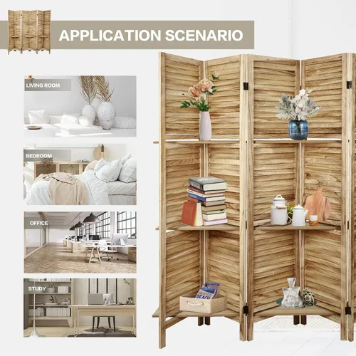 Vista 7 de Babion Divisor de habitación de 6 paneles, divisor de habitación de madera con estantes, separadores de habitación portátiles de 5.6 pies