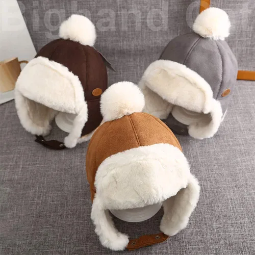 Vista 5 de IIG Gorro de invierno con orejeras Ushanka para bebé niño, gorra de soldado unisex para niños, sombrero de cazador
