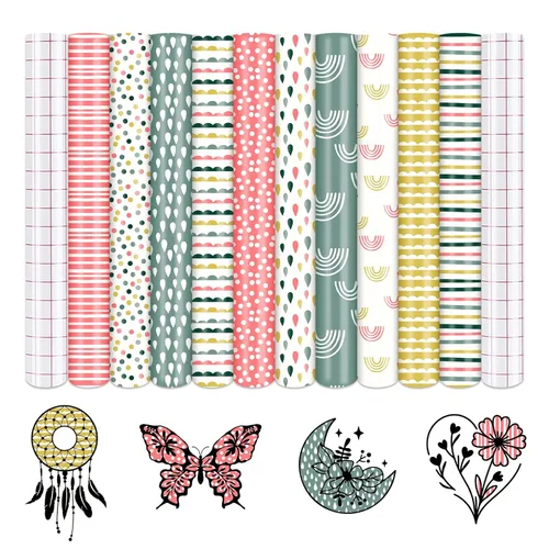 Vista 17 de Tintnut Candy Boho - Vinilo adhesivo permanente, 12 hojas, 12 x 10 pulgadas, patrón de dulces y flores, vinilo autoadhesivo para manualidades