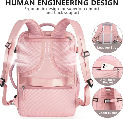 Vista 49 de Mochila de Viaje Snoffic para Mujer, Negro, 17 pulg.