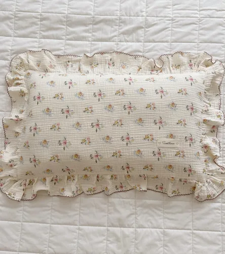 Vista 4 de BuLuTu Funda de almohada de muselina de algodón para niños pequeños con bonito patrón de flores de azalea, súper suave, funda de almohada para cuna