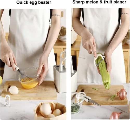 Vista 7 de Juego de 6 utensilios de cocina multifuncionales con asiento de almacenamiento, juego de utensilios de cocina complementarios de frutas, volteador