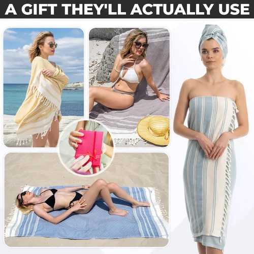 Vista 6 de DEMMEX Organic Diamond - Toalla turca de baño y playa 100% algodón turco certificado Oeko-TEX, ultra suave, de secado rápido, ligera, toalla