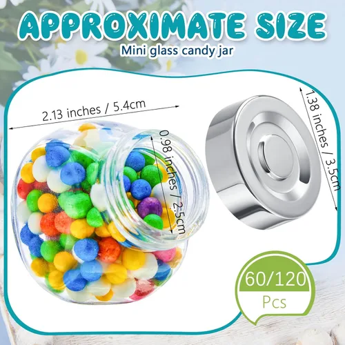 Vista 2 de Umigy Mini tarros de vidrio con tapas de 1.7 onzas, pequeños tarros de cristal con tapas para regalos, regalos de boda, especias, miel, azúcar