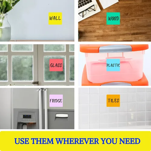 Vista 8 de Notas adhesivas reutilizables de borrado en seco – Paquete de 6 notas adhesivas multicolor x4 – Pequeñas calcomanías de pizarra blanca