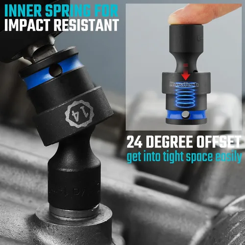 Vista 4 de DURATECH - Juego de llaves de impacto de 3/8 de pulgada, universal, con junta universal, 11 piezas, métricas, de 8 a 19 mm, acero Cr-Mo, organizadas