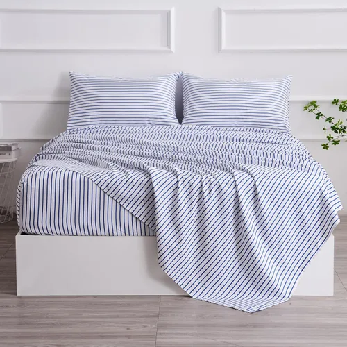 Vista 33 de Juego de sábanas de diseño estampado clásico - Juegos de sábanas con bolsillo profundo ultra suave y transpirable., Microfibra, Celeste (Baby Blue)