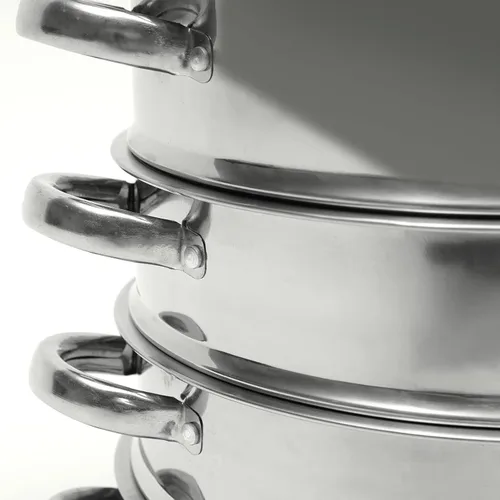 Vista 9 de Olla de vapor, olla de acero inoxidable de 5 niveles con tapa de vidrio y asas, olla de cocina para estufas de gas, cocinas de inducción, hornos