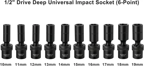 Vista 2 de CASOMAN 10 piezas de 1/2 pulgada de profundidad Juego de llaves de impacto universal métrico, 10-19mm