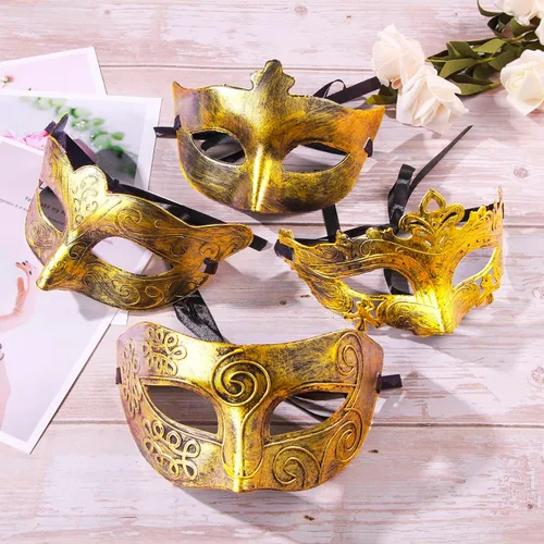 Vista 4 de Yunsailing 40 piezas de máscaras de mascarada a granel, máscaras vintage de Mardi Gras, antiguas para baile veneciano, disfraz de Navidad, prop