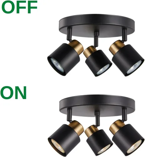Vista 3 de Kit de iluminación de riel de 3 luces, toldo con acabado de latón negro mate con foco de techo moden empotrado para cocina, comedor, sala de estar