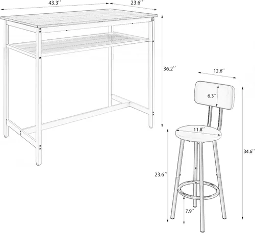Vista 6 de 5 Bar Table Set, Kitchen Bar Table and Chairs Set of 4, Metal Counter Height Table with Stools for Dining Room, Living Room Breakfast Table