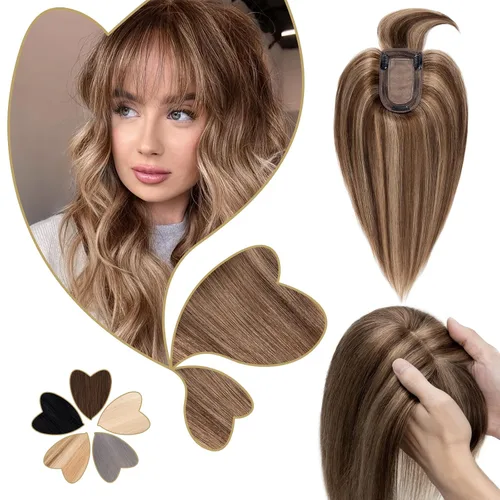 Vista 26 de Peluca de cabello con clip con flequillo, peluca secreta de cabello 100% humano, postizo superior con flecos, peluca de repuesto para mujer