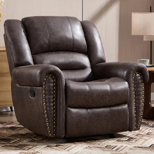 CANMOV Silla reclinable mecedora, silla reclinable de cuero con respaldo y apoyabrazos, sofá individual manual para sala de estar, dormitorio, color
