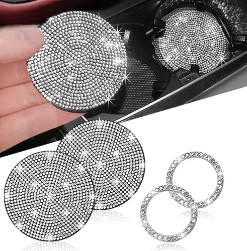 Vista 21 de NBTEPEM 2 posavasos de auto con diamantes de imitación, 2.75 pulgadas, antideslizantes, a prueba de golpes, universal, a la moda, para auto