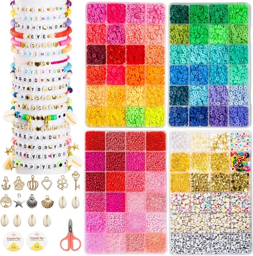 Vista 11 de Goldwise Kit de pulsera de la amistad del día de San Valentín, cuentas rosas, kit de fabricación de joyas con cuentas de arcilla rosa, cuentas