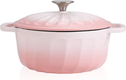 Vista 12 de Horno holandés de hierro fundido esmaltado con tapa, olla de horno holandés de hierro fundido de 3 cuartos de galón, olla de hierro fundido