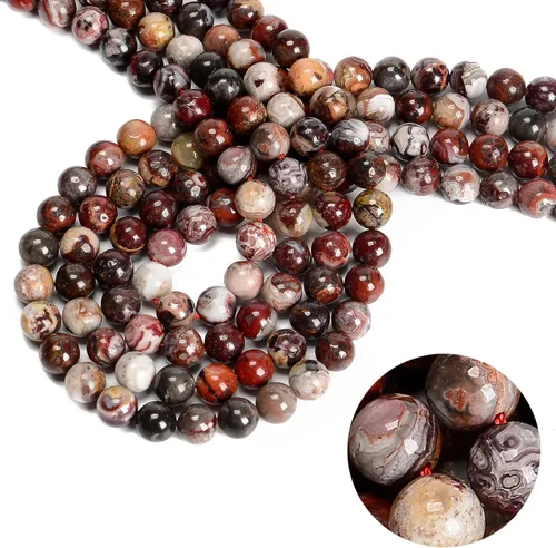 Vista 3 de JM Design Cuentas redondas lisas mexicanas naturales de ágata de encaje loco 0.236 in 15.5 '' hebra para la fabricación de joyas
