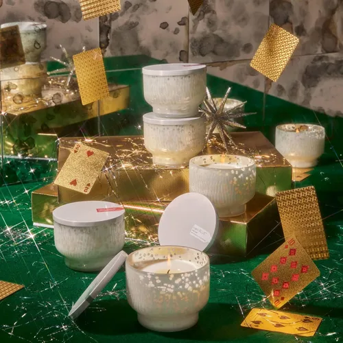 Vista 7 de Capri Blue Vela navideña en tarro de mercurio, mezcla de velas de soja, velas de otoño para el hogar perfumadas con manzana, canela y pera, vela