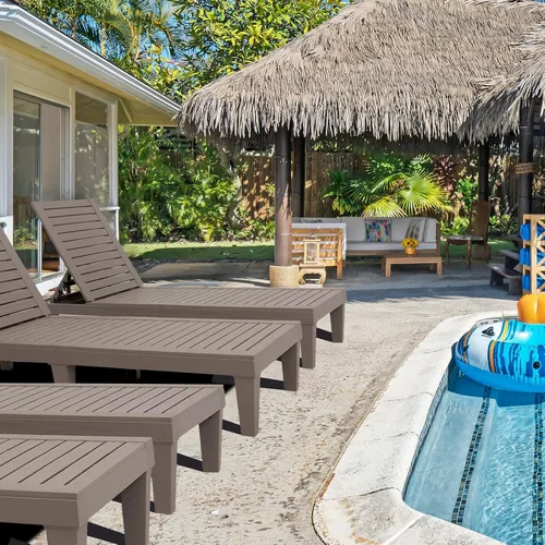 Vista 7 de Tumbona al aire libre para piscina, banco de patio, tumbona impermeable, gris