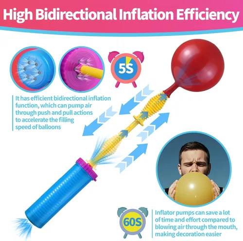 Vista 3 de KAWKALSH Hand Balloon Pump, Dual Action Two-Way Inflator, Manual Air Blower for Balloons
