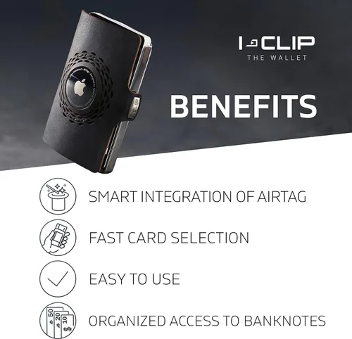 Vista 2 de I-CLIP Acero inoxidable para Apple AirTag con clip de dinero intercambiable - Billetera - Cartera delgada - Cartera compatible con AirTag - Acero
