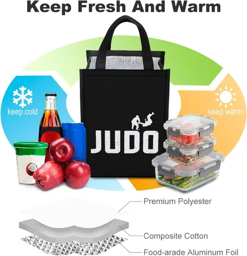 Vista 4 de Judo Design - Bolsas de almuerzo para mujeres y hombres, lonchera aislada, bolsa reutilizable para oficina en casa