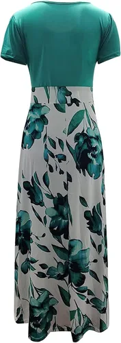 Vista 4 de NIUQI Vestido largo con estampado floral para mujer, cintura imperio, cuello redondo, patchwork, estampado