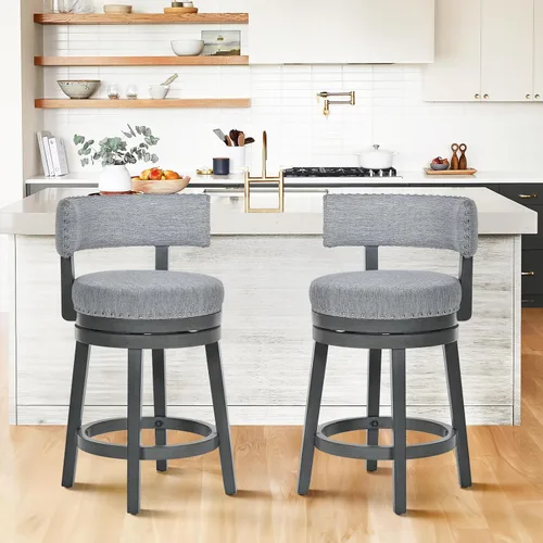 Vista 9 de COLAMY Swivel Counter Height Bar Stools Set of 1, 25 Inch Modern Upholstered Kitchen Island Barstools with Back, Wood Swivel Bar Chairs for Counter