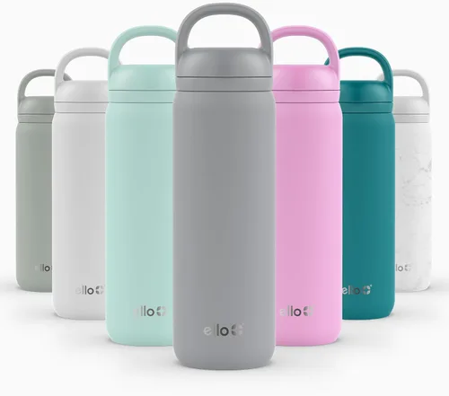 Vista 56 de Ello Cooper Twist - Botella de agua de acero inoxidable de 32 onzas con tapa popote A prueba de fugas Doble pared y aislada al vacío Asa