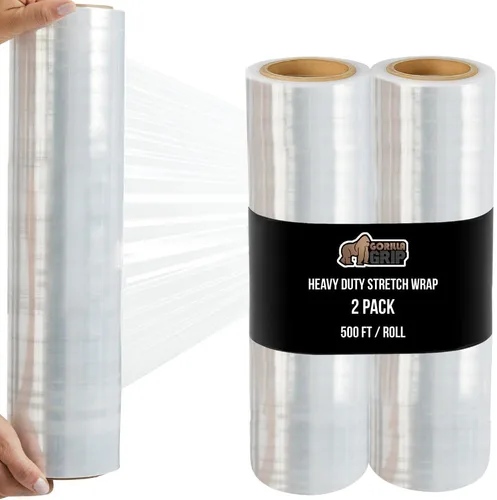 Vista 15 de GORILLA GRIP Rollo de envoltura retráctil 500% con asa, película elástica de plástico de 5 pulgadas y 500 pies, suministros de mudanza