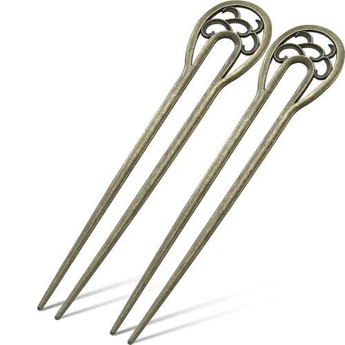 Chuangdi 2 horquillas para el cabello en forma de U, horquillas francesas de prestigio nórdico, horquillas para el cabello, palos de metal clásico