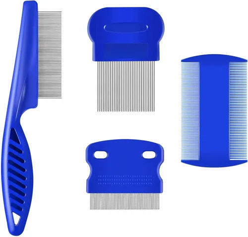 Paquete de 4 peines para piojos de pulgas, peines de acero inoxidable para perros y gatos con dientes redondeados, removedor profesional de manchas