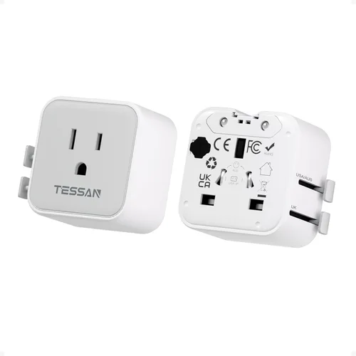 TESSAN - Paquete de 2 adaptadores universales de viaje, adaptador de corriente internacional ultrafino, adaptador de enchufe de viaje europeo en