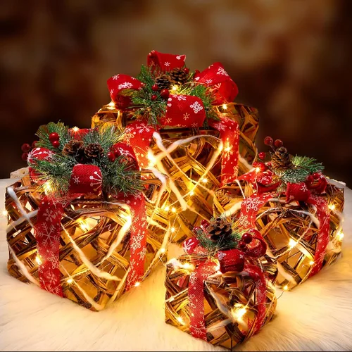 Yunlly 4 cajas de regalo iluminadas de Navidad para decoración de cuerdas LED de 16.4 pies que se iluminan debajo del árbol de Navidad, cajas de