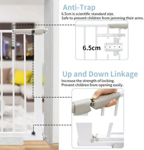Vista 3 de Puerta de bebé para escaleras, puertas de seguridad de cierre automático, puerta para niños extra alta y ancha, puertas para perros fáciles