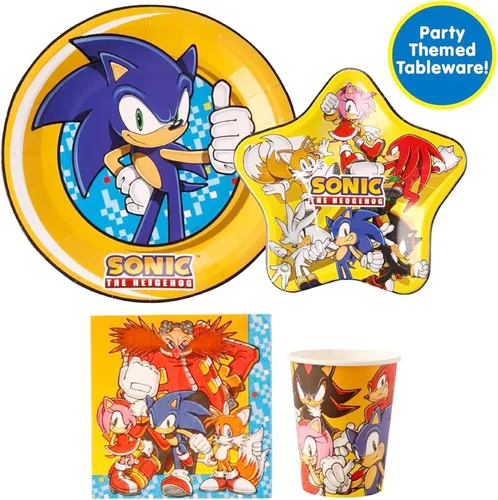 Vista 8 de Kit de Fiesta de Cumpleaños de Sonic The Hedgehog - Suministros Completos para 10, Decoraciones Temáticas de Videojuegos, Pancarta con Licencia