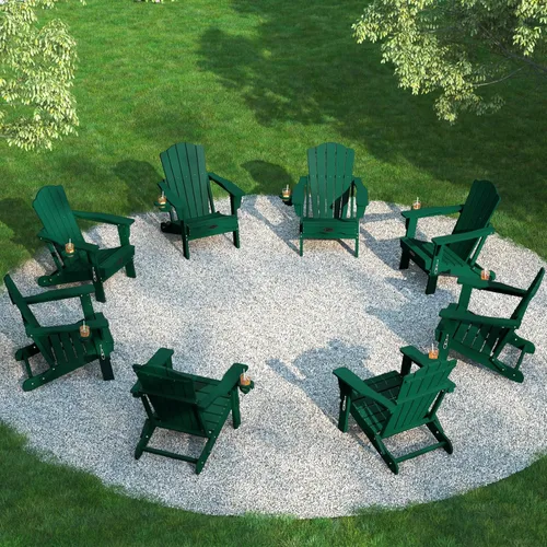Vista 20 de THOEOE Silla Adirondack plegable, silla de exterior HDPE para todo tipo de clima con soporte para tazas, textura de madera, silla para hoguera