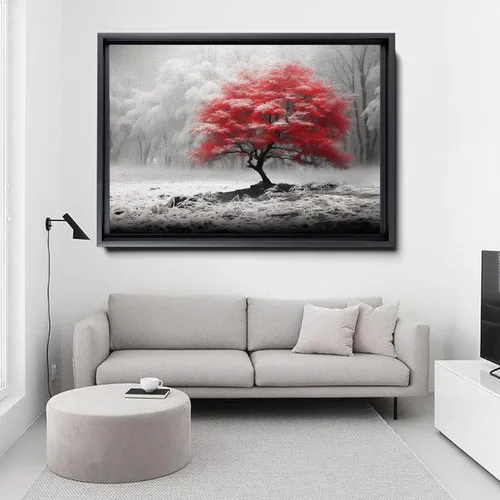 Vista 4 de Black and White Red Forest Canvas Wall Art - Modern Landscape Trees Nature Art for Living Room, Bedroom, Kitchen, and Home Decorations