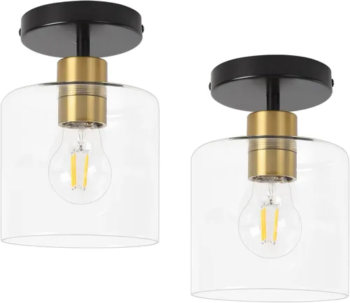 Vista 12 de Lámpara de techo semiempotrada moderna negra, lámpara de techo rústica para armario, pasillo, entrada, acabado negro mate (paquete de 1)