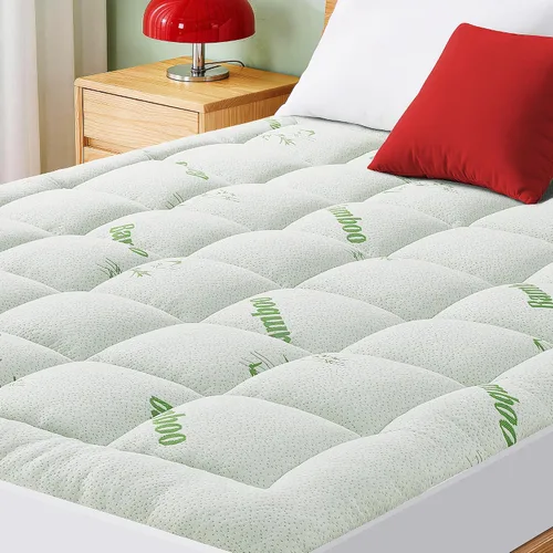Protector de colchón tamaño Queen, parte superior de almohada refrescante, viscosa ultra suave hecha de bambú, transpirable para personas que Verde