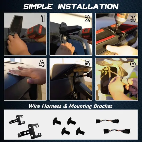 Vista 6 de Kit de luz de montaje alto, función como intermitentes secuenciales, luces de freno y cola y marcha atrás, 4 en 1, compatible con Jeep Wrangler