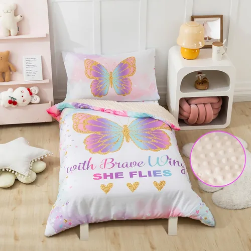 PINNKKU Juego de ropa de cama infantil de 4 piezas, incluye 1 sábana encimera, 1 sábana bajera, 1 edredón y 1 funda de almohada reversible, juego de